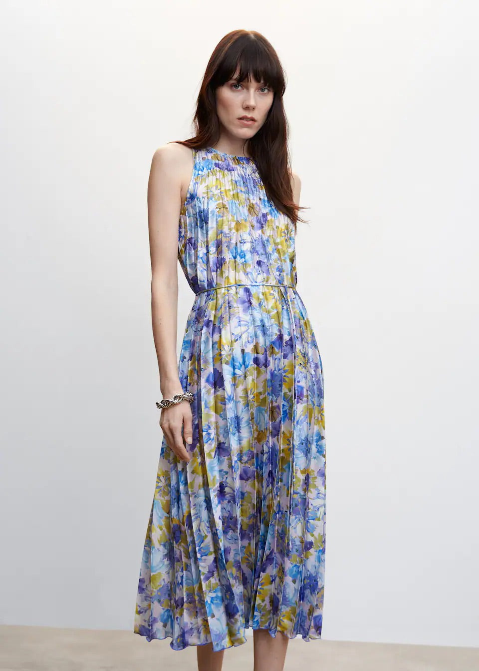 Printed pleated dress