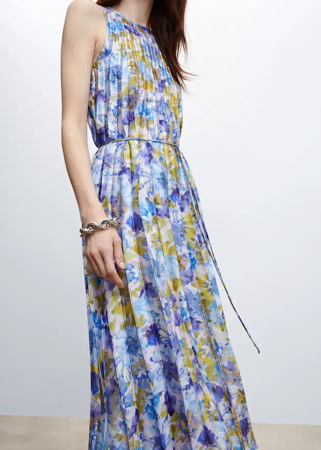 Printed pleated dress