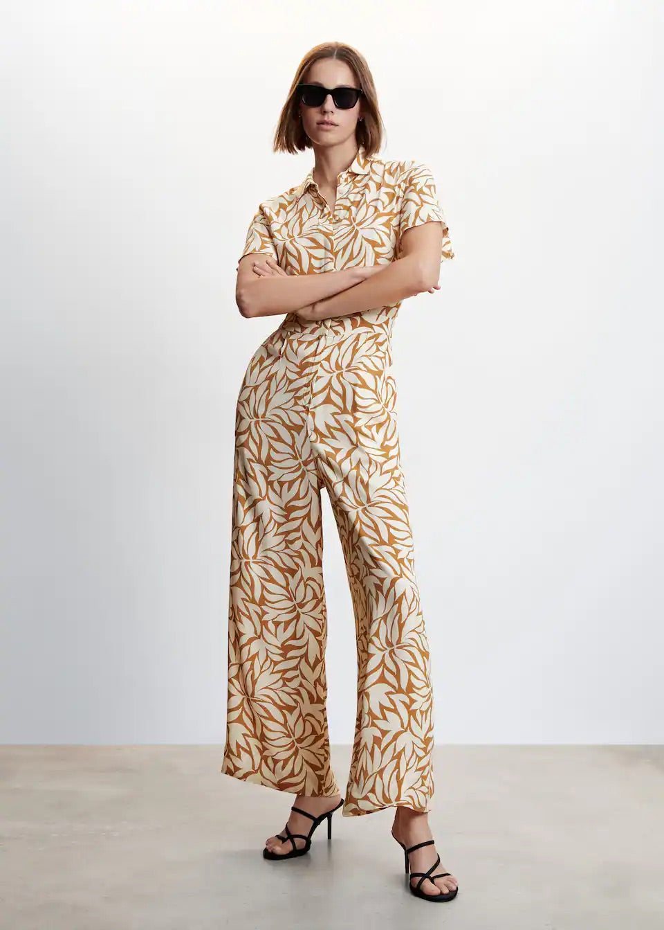 Printed shirt jumpsuit