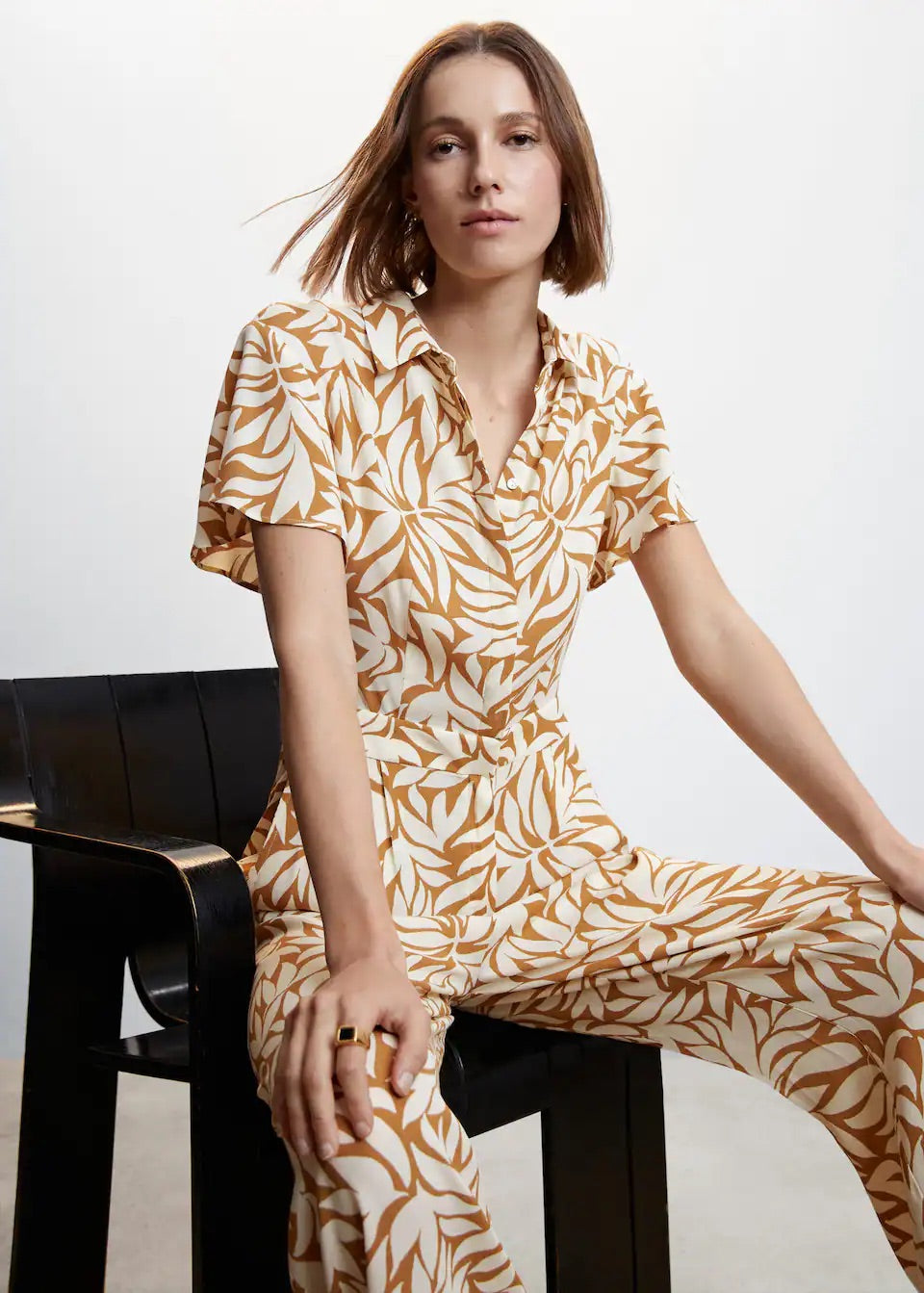 Printed shirt jumpsuit