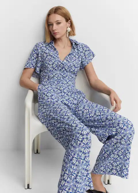 Printed shirt jumpsuit