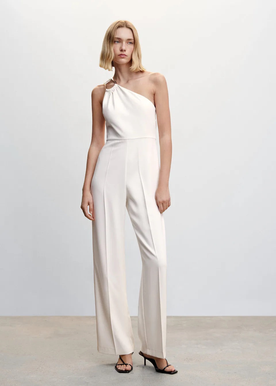 Asymmetrical jumpsuit with metallic detail