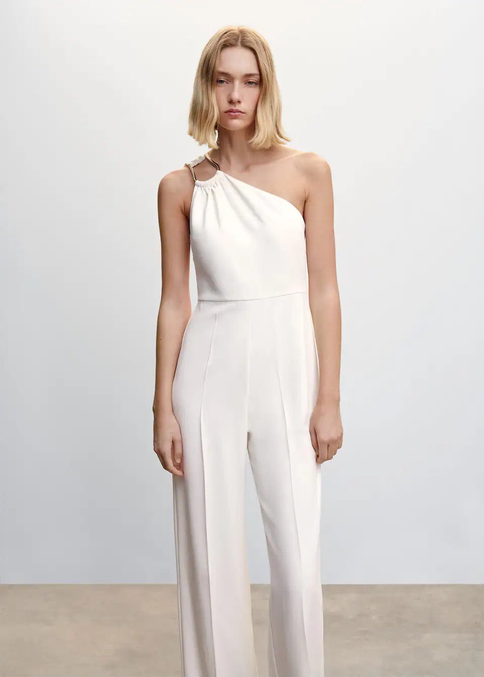 Asymmetrical jumpsuit with metallic detail