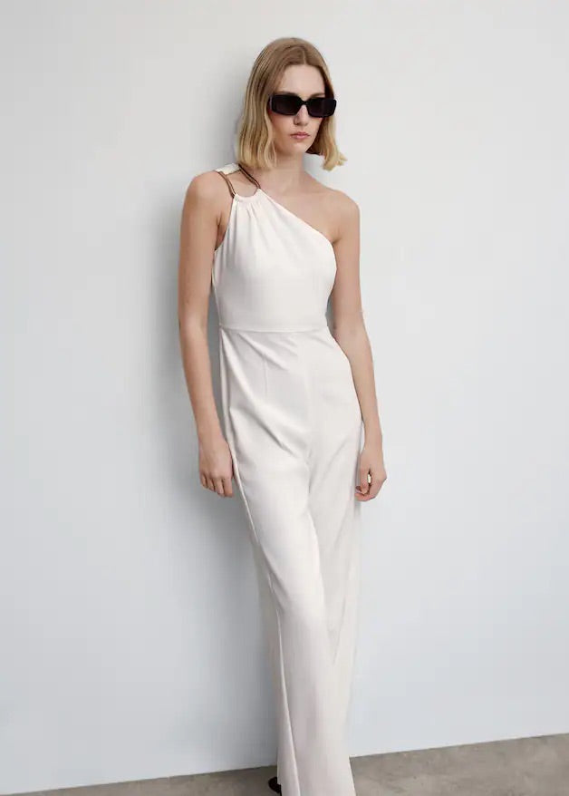 Asymmetrical jumpsuit with metallic detail