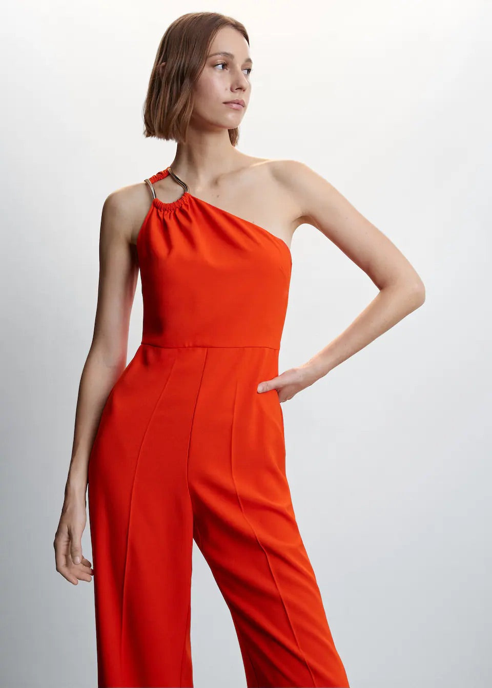 Asymmetrical jumpsuit with metallic detail