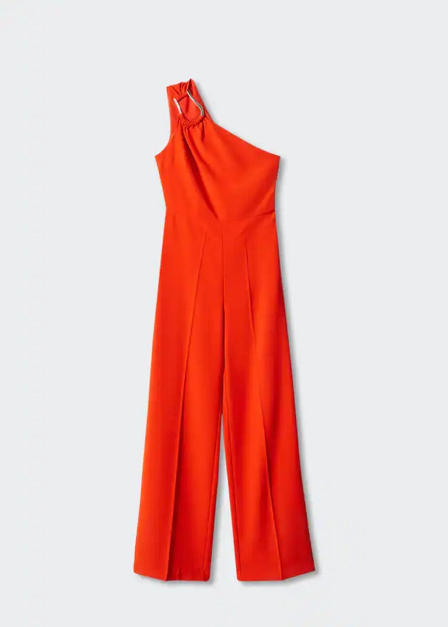 Asymmetrical jumpsuit with metallic detail