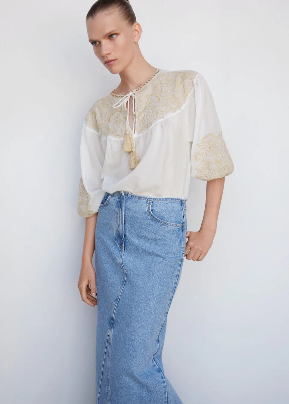 Embroidered cord blouse