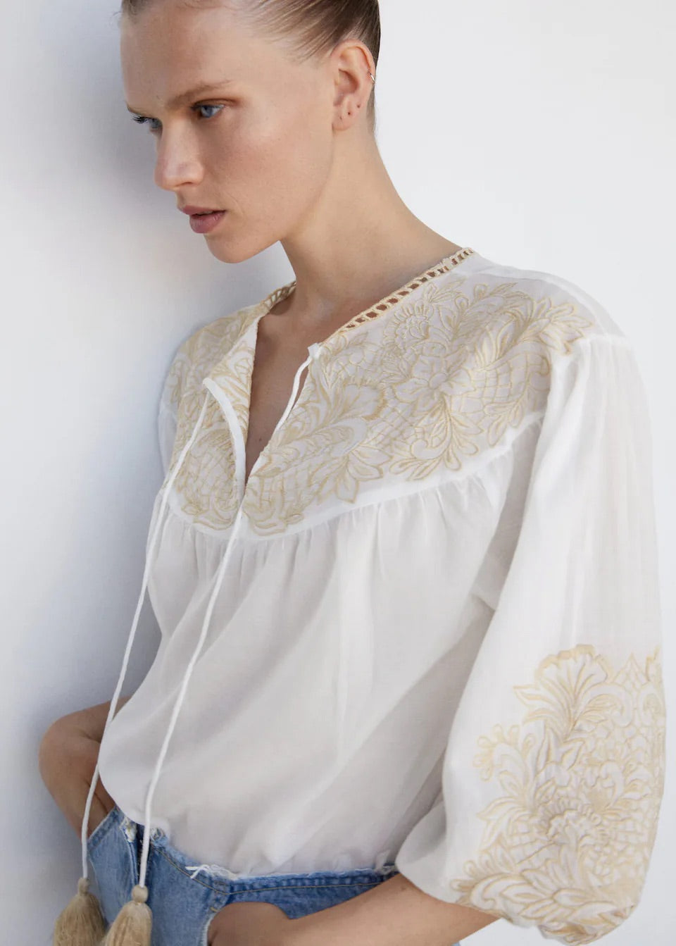 Embroidered cord blouse