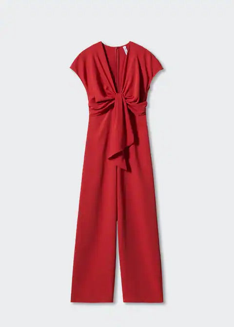 Short-sleeved jumpsuit with knot detail