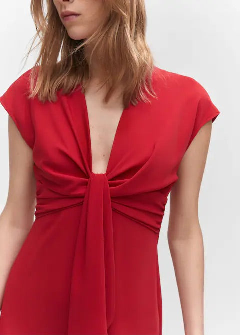 Short-sleeved jumpsuit with knot detail