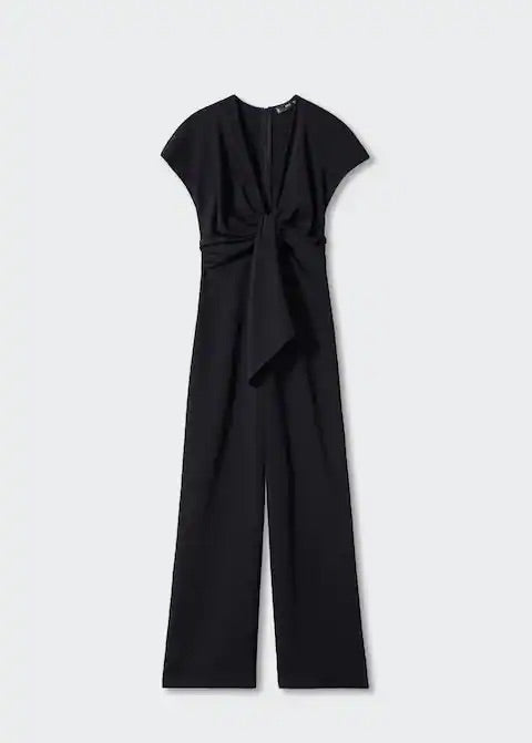 Short-sleeved jumpsuit with knot detail