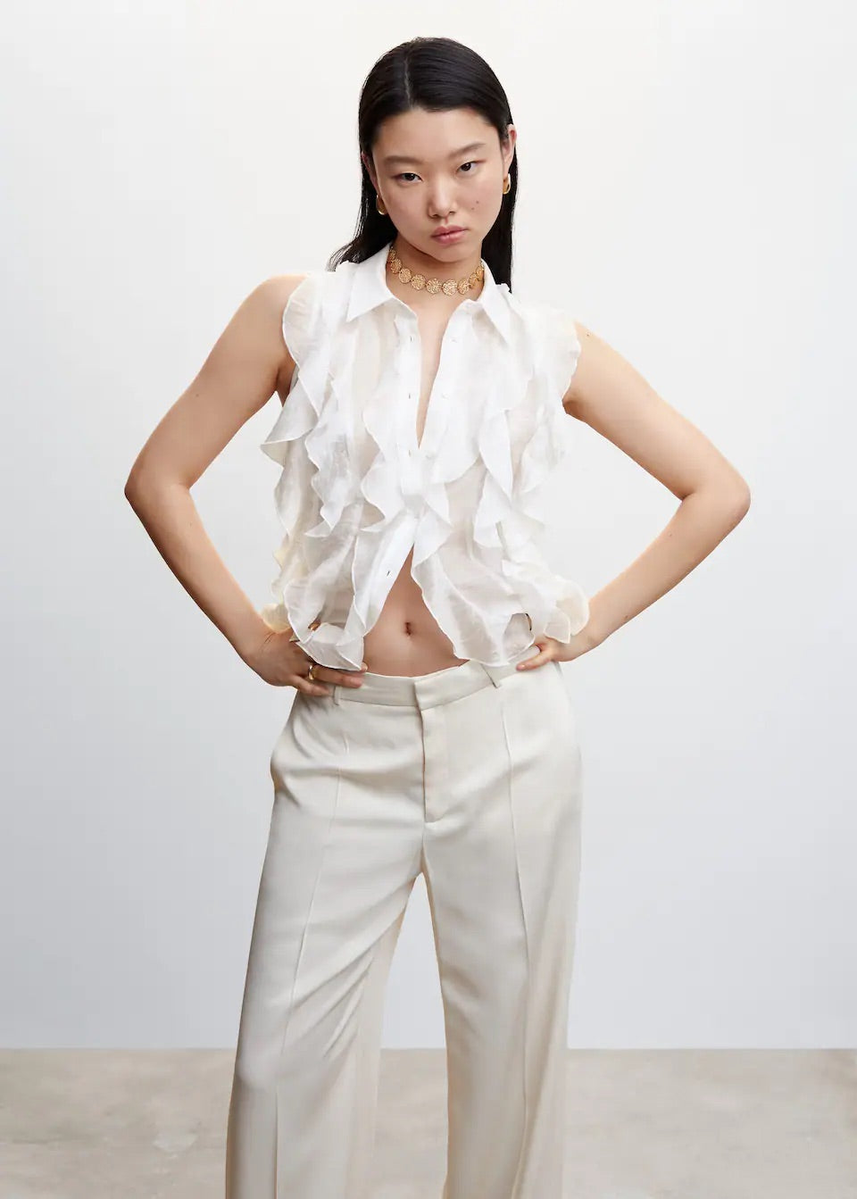 Ruffled lyocell shirt