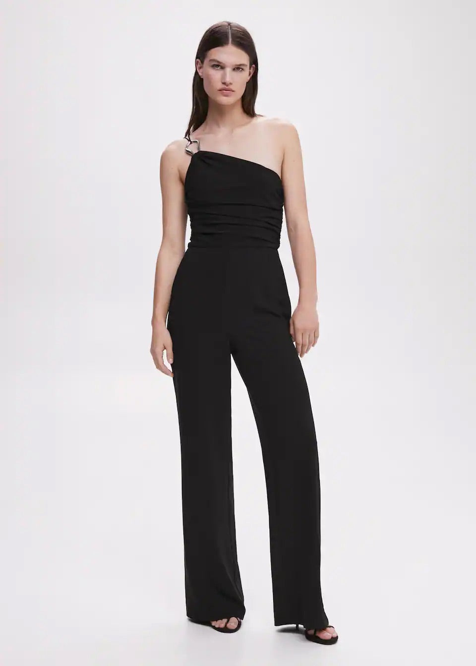 Asymmetrical jumpsuit with metallic detail