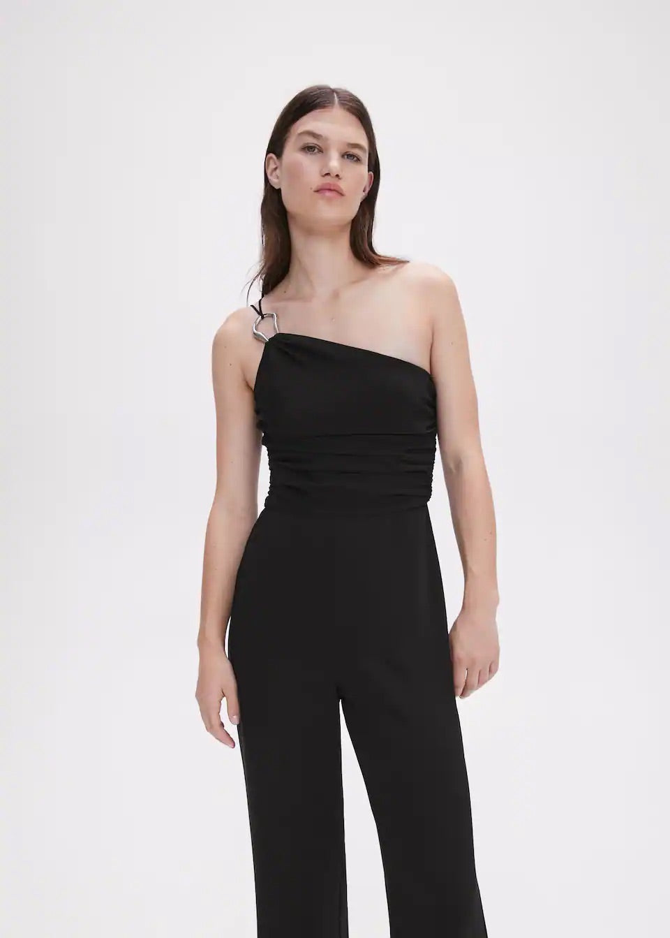 Asymmetrical jumpsuit with metallic detail