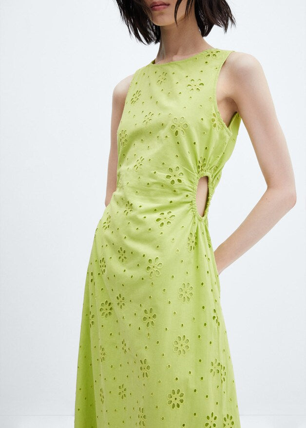 Embroidered dress with side slits