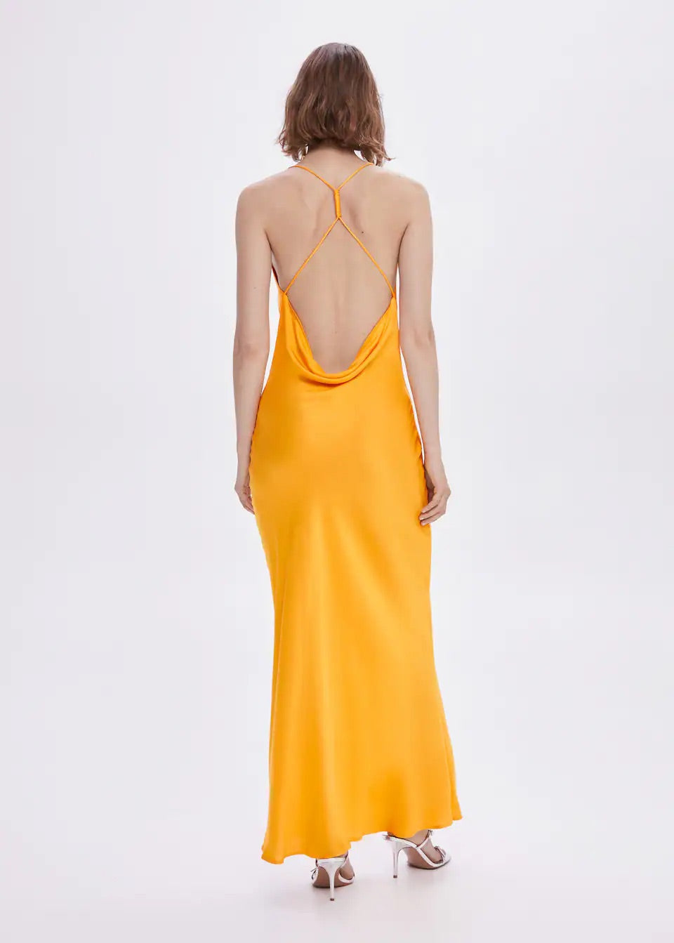 Draped neck satin dress