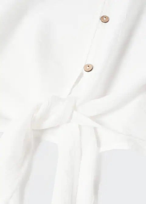 Flared-sleeve blouse with bow