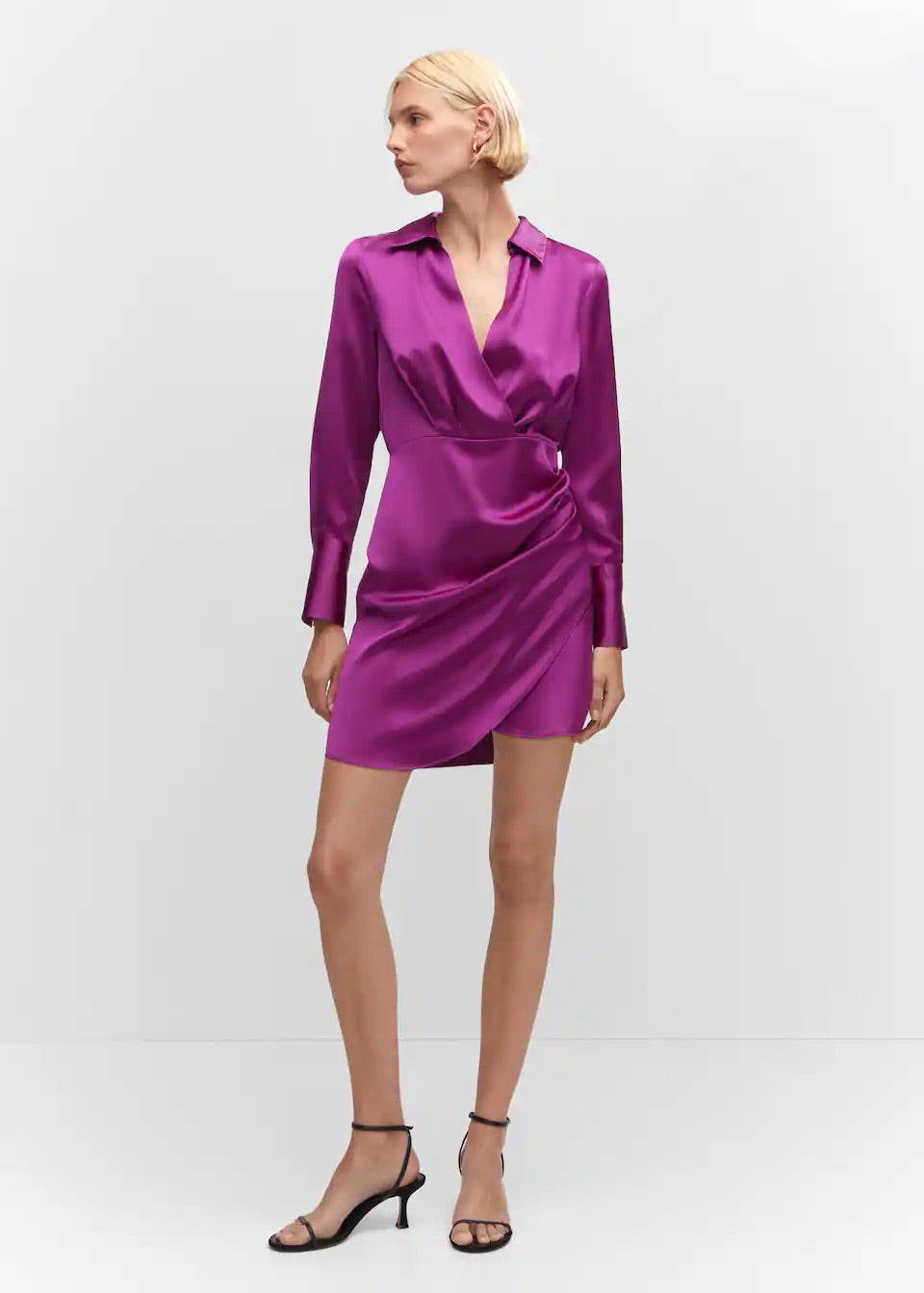 Satin wrap shirt dress