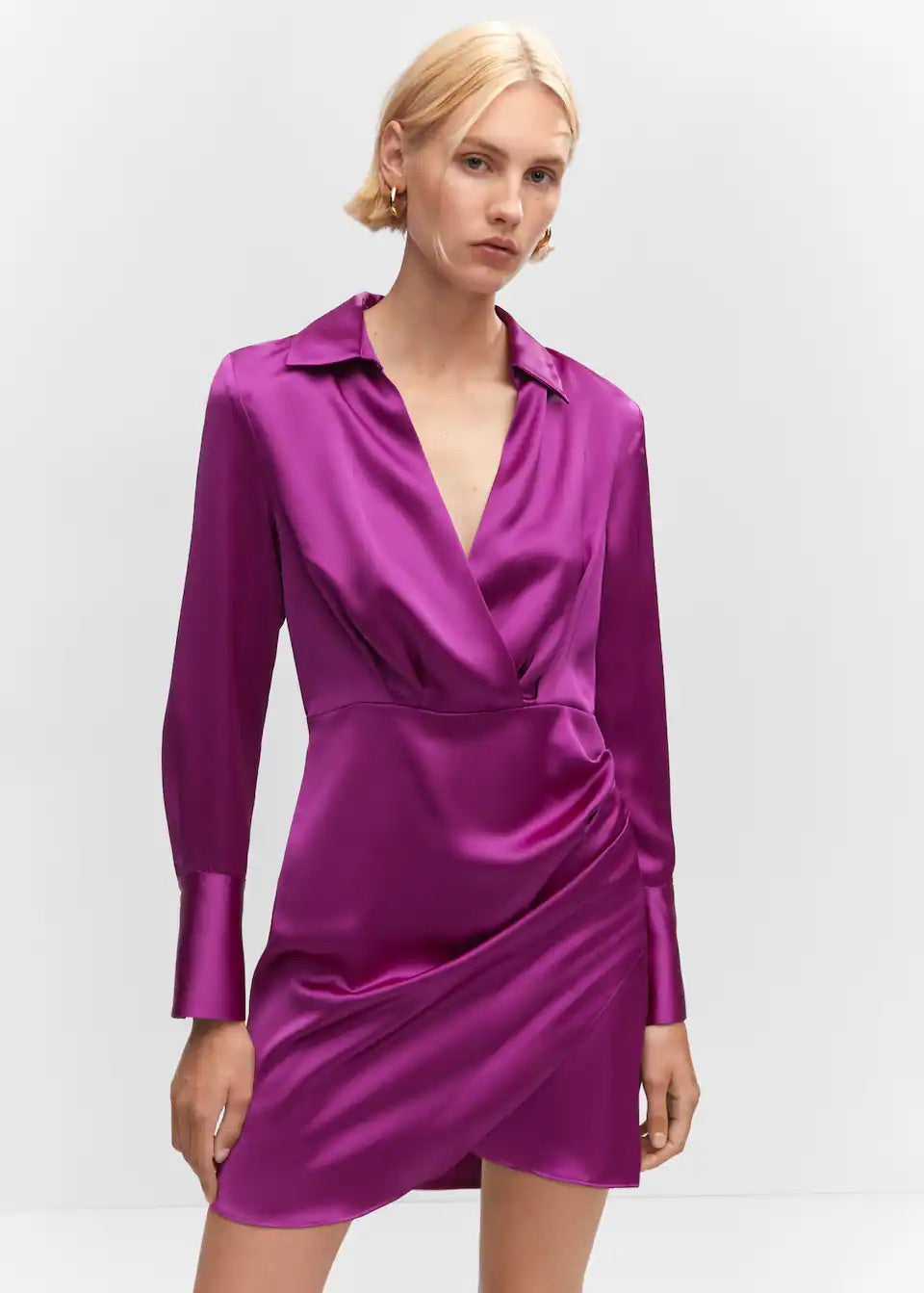 Satin wrap shirt dress