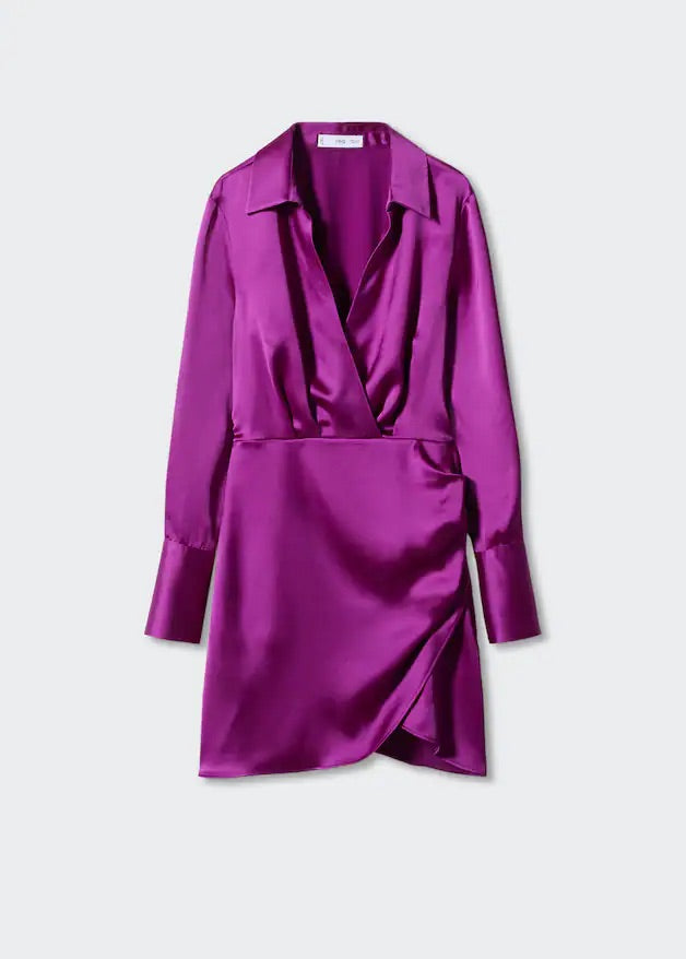 Satin wrap shirt dress