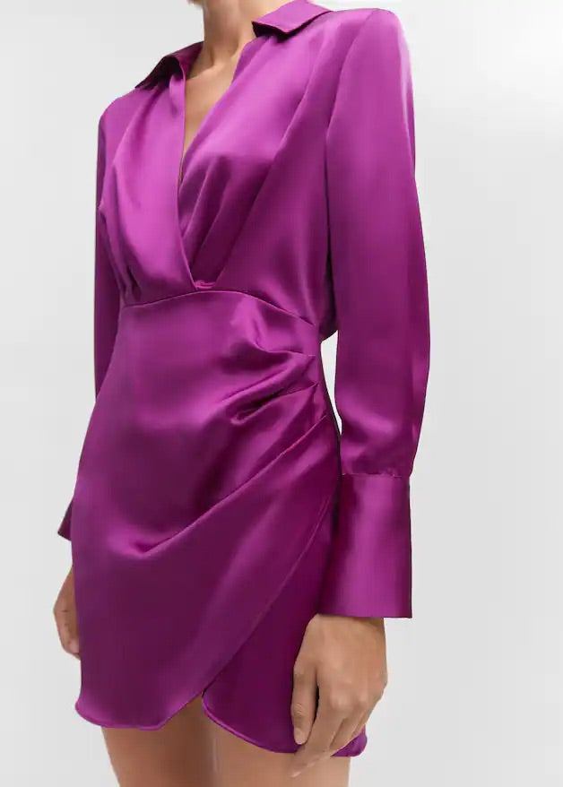 Satin wrap shirt dress