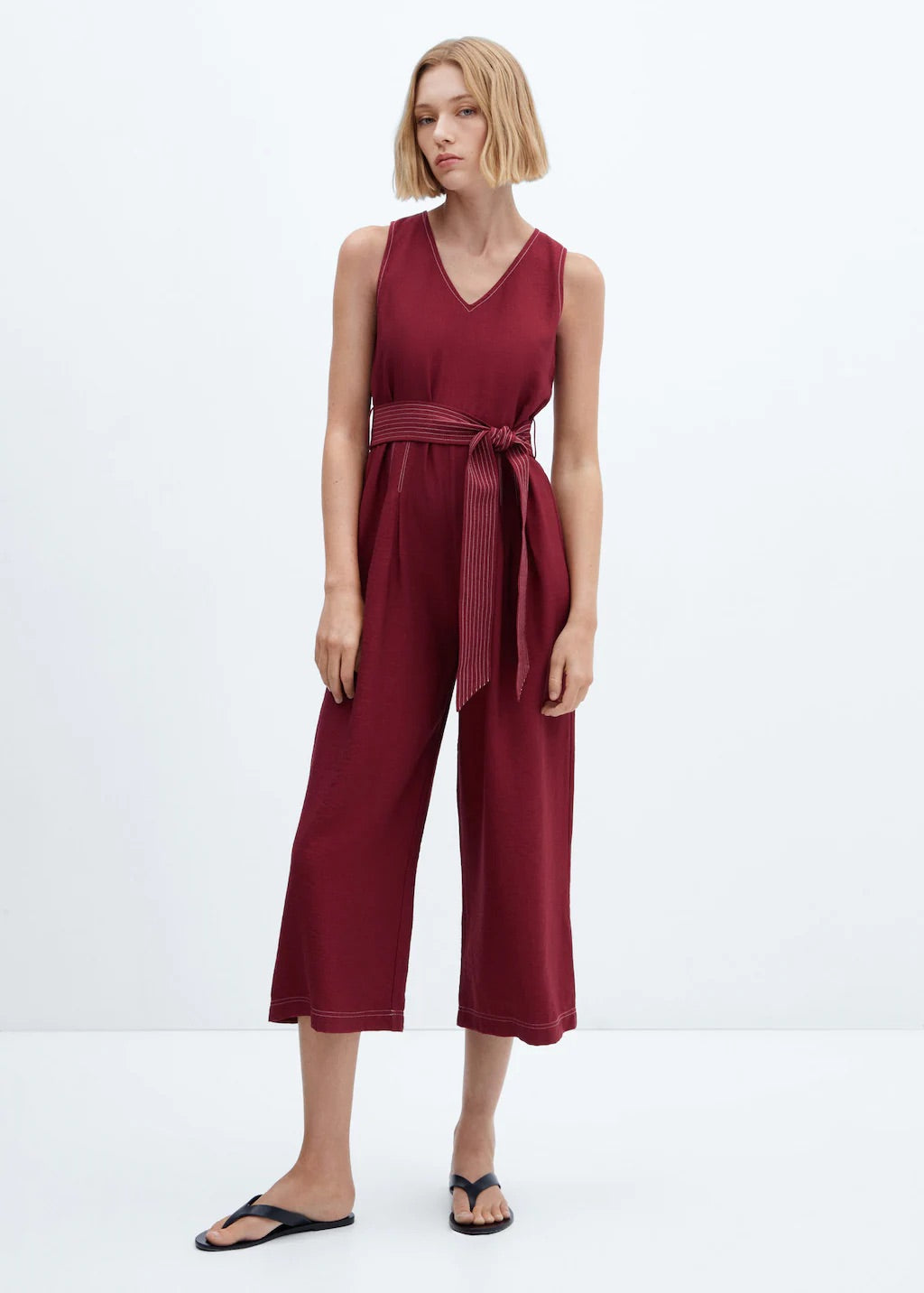 Jumpsuit seams belt bow