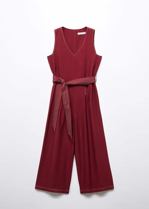 Jumpsuit seams belt bow