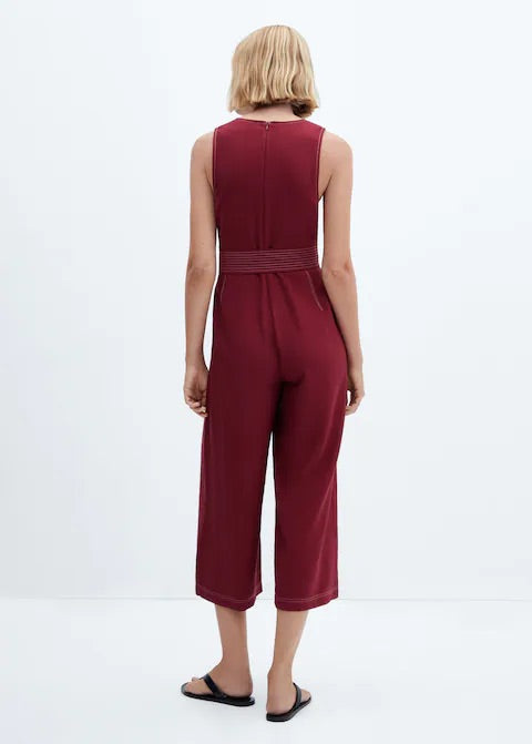 Jumpsuit seams belt bow