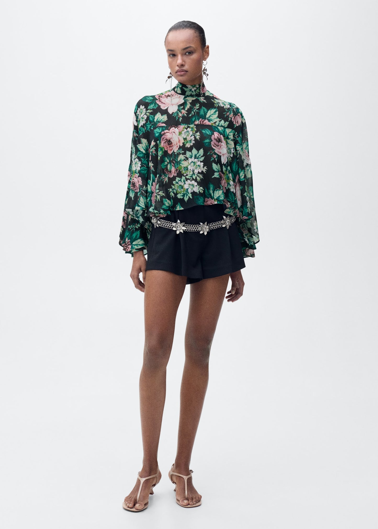 Floral-print turtleneck blouse