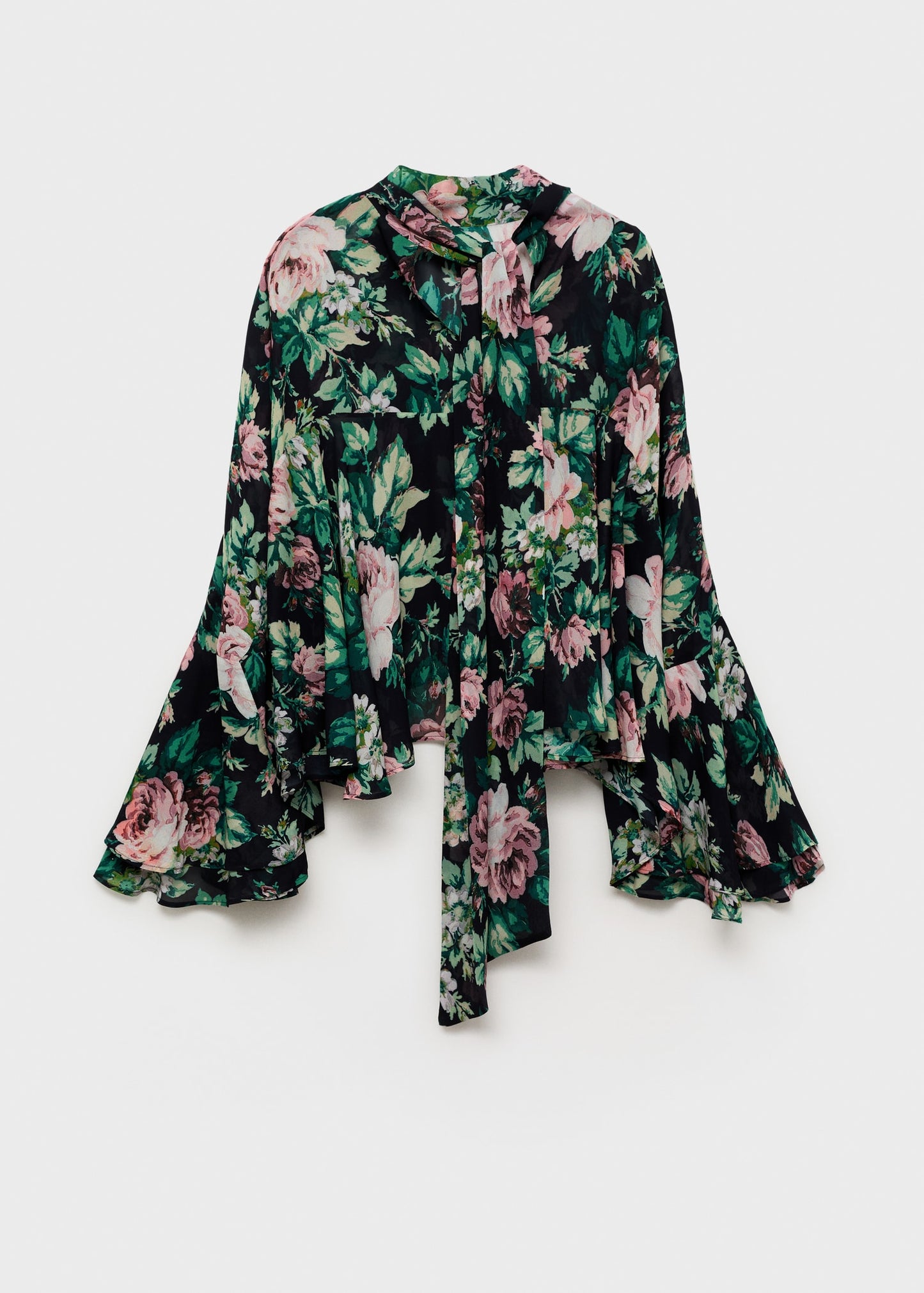 Floral-print turtleneck blouse