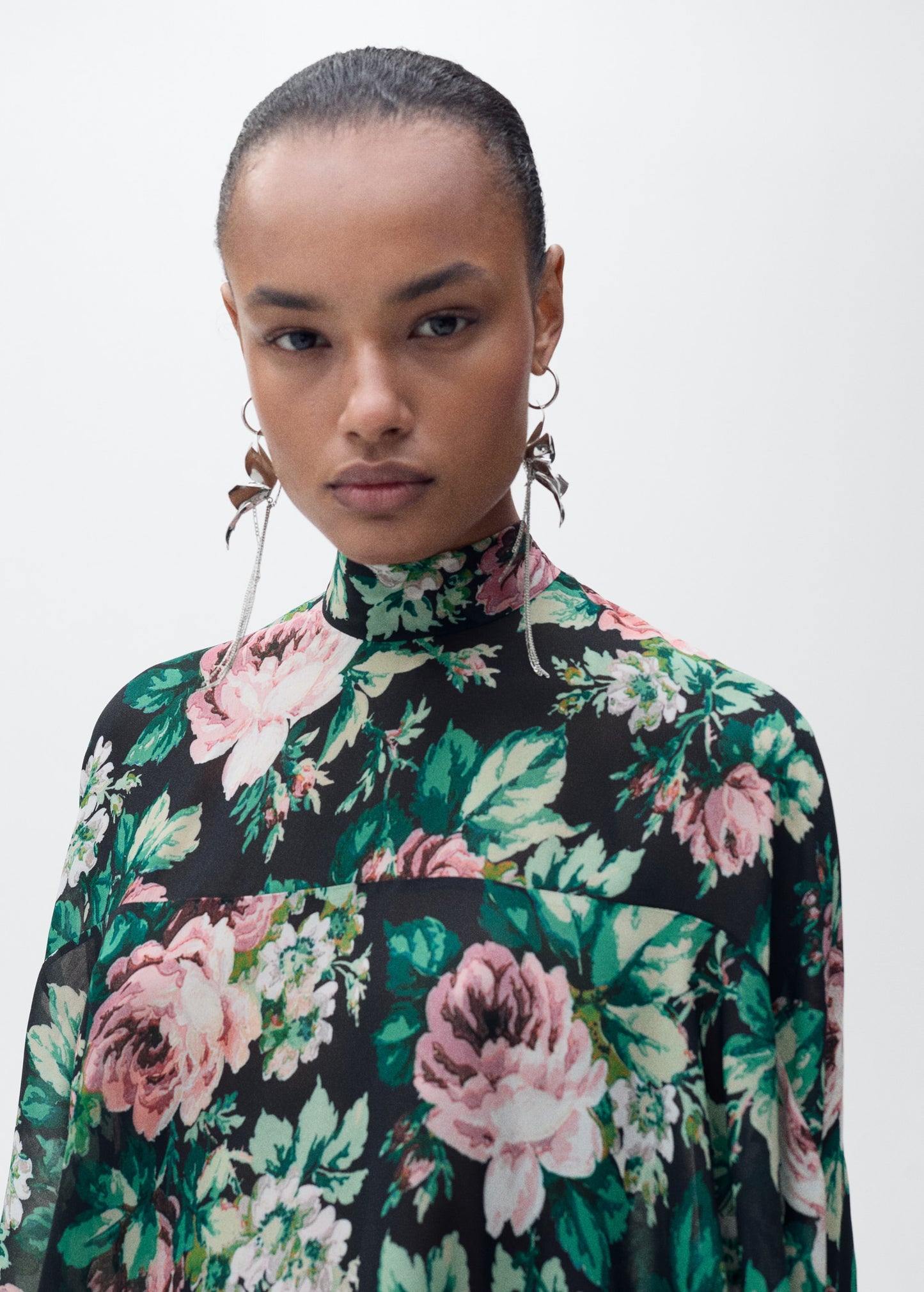 Floral-print turtleneck blouse