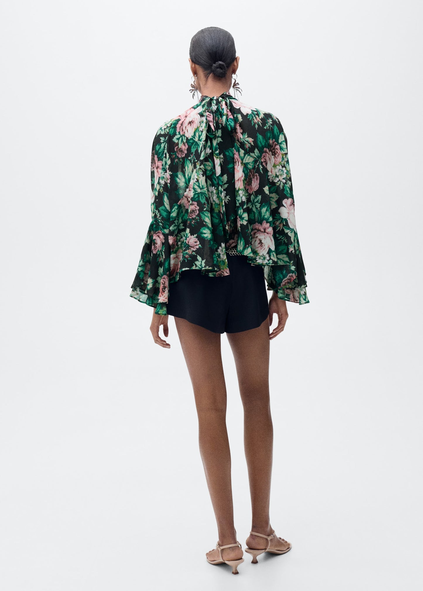 Floral-print turtleneck blouse