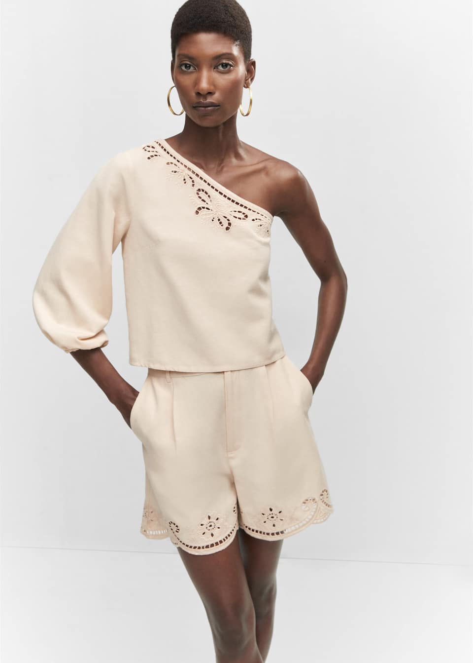 Asymmetrical embroidered openwork top - Laurel Morgan