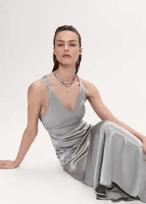 Asymmetrical satin dress with asymmetrical hem - Laurel Morgan