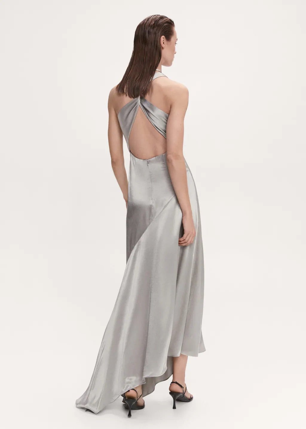 Asymmetrical satin dress with asymmetrical hem - Laurel Morgan