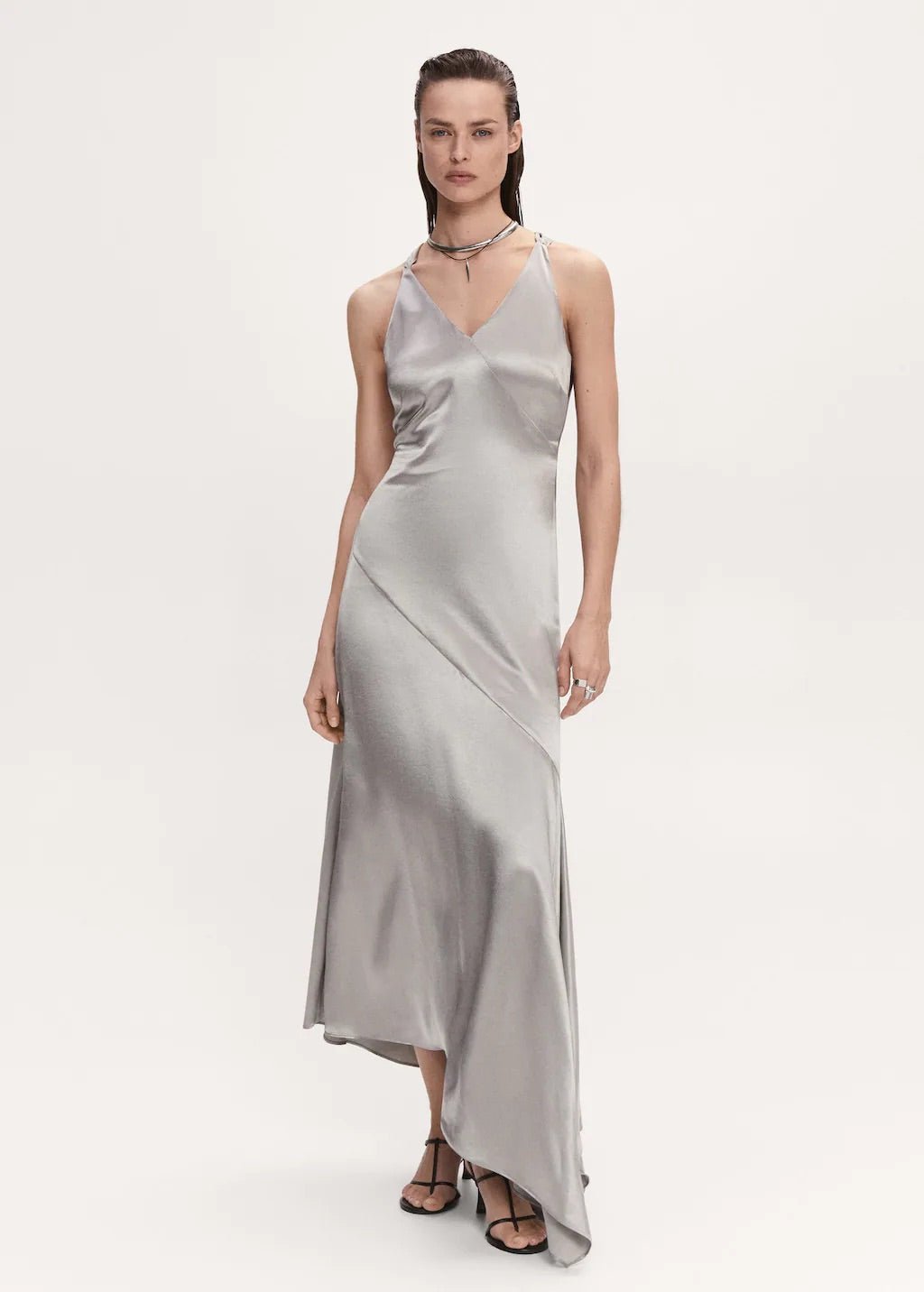 Asymmetrical satin dress with asymmetrical hem - Laurel Morgan