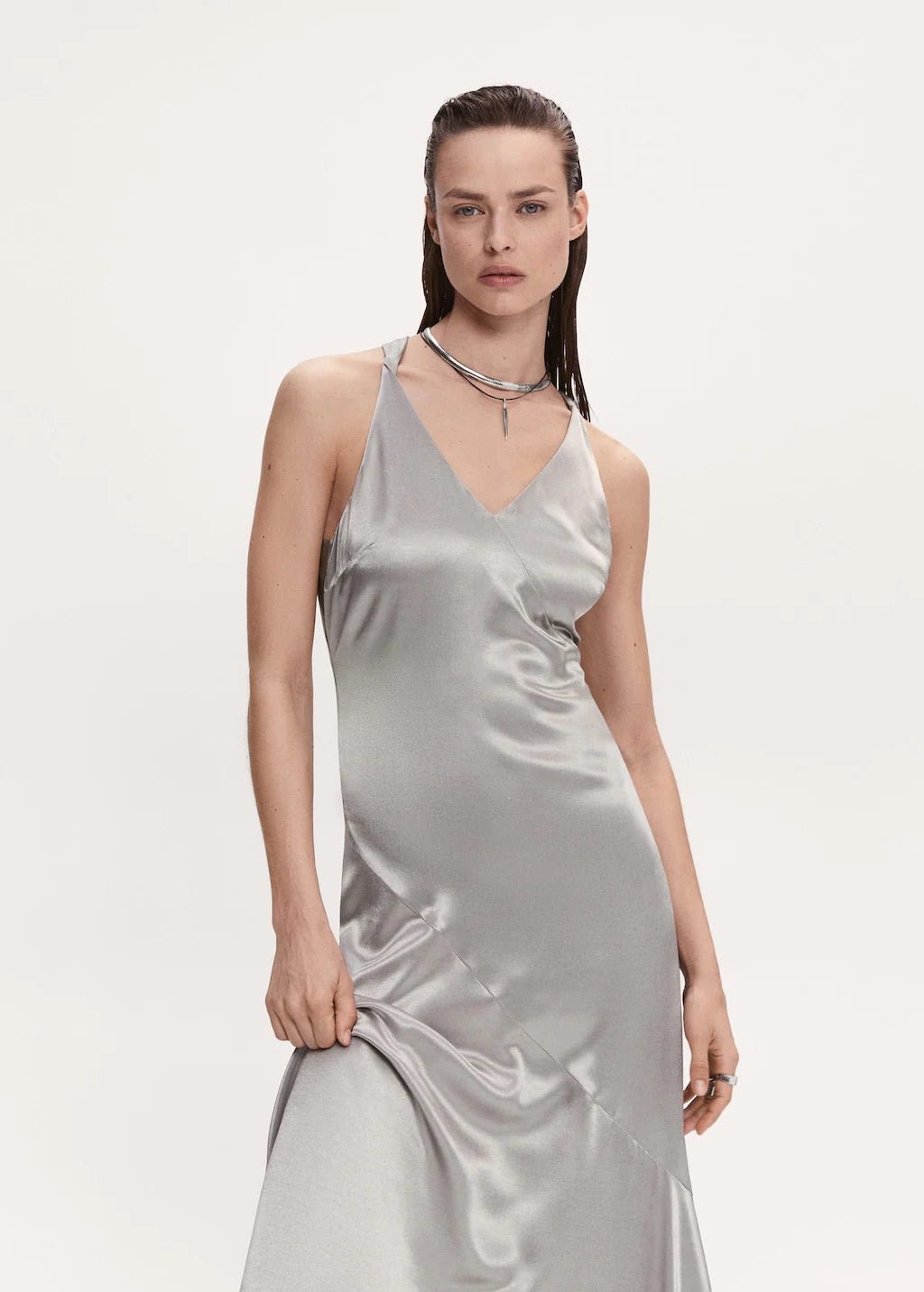 Asymmetrical satin dress with asymmetrical hem - Laurel Morgan