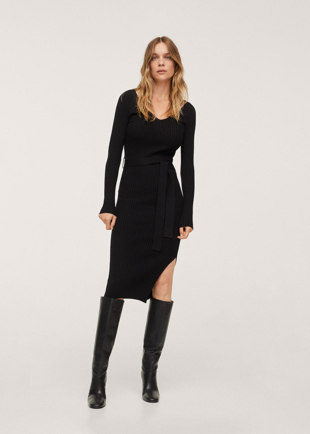 Belt ribbed dress - Laurel Morgan