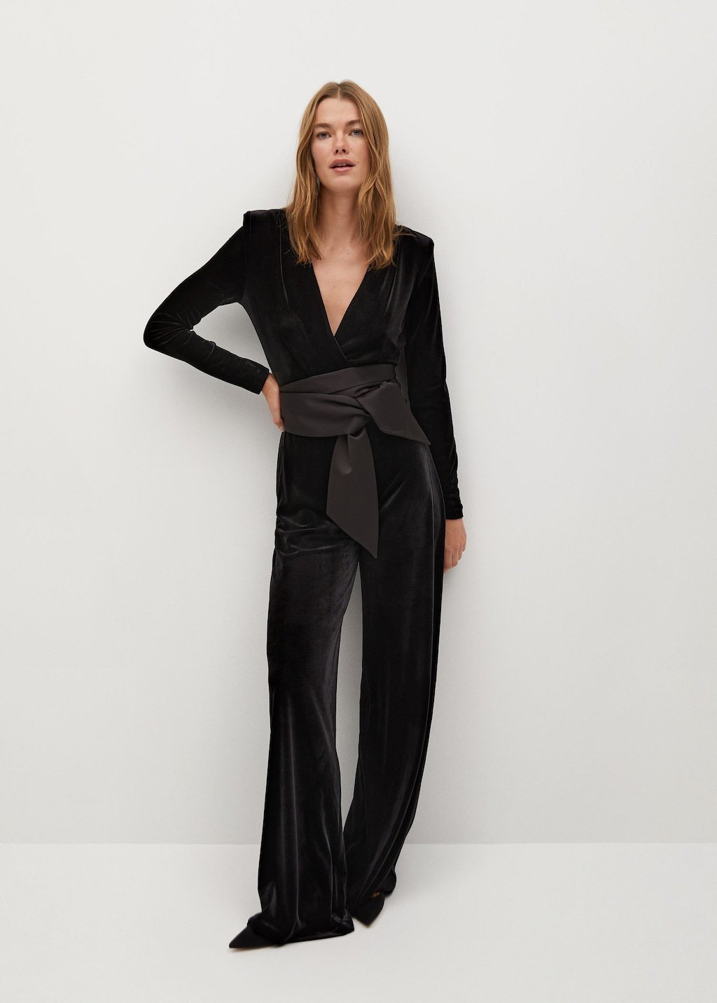 Bow velvet textured jumpsuit - Laurel Morgan