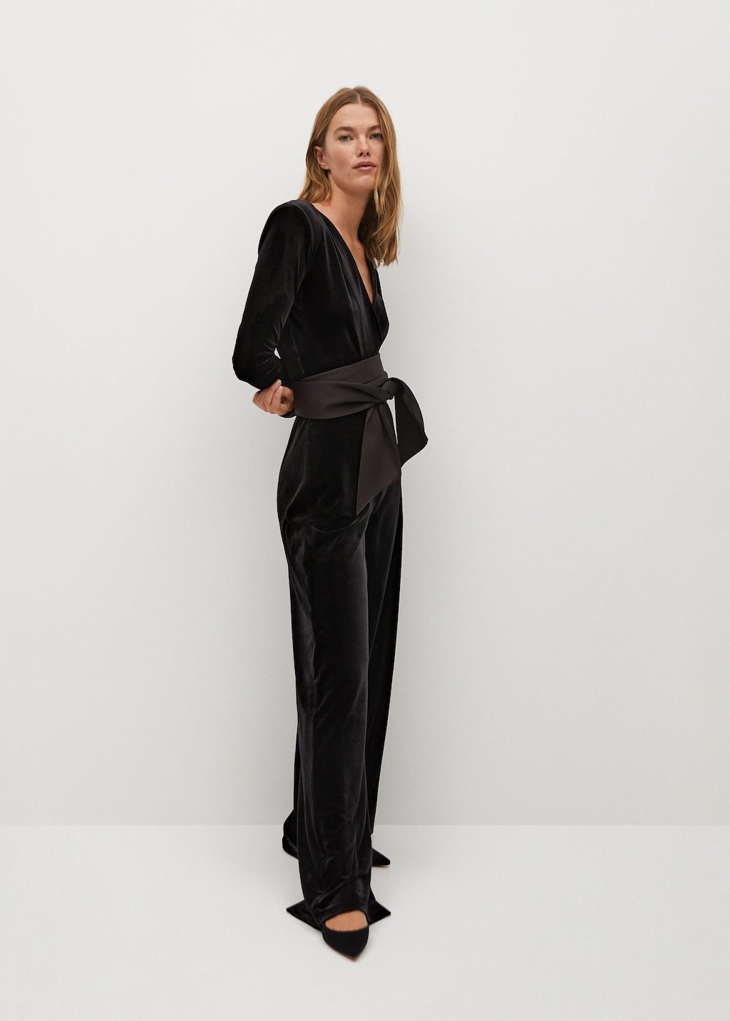 Bow velvet textured jumpsuit - Laurel Morgan