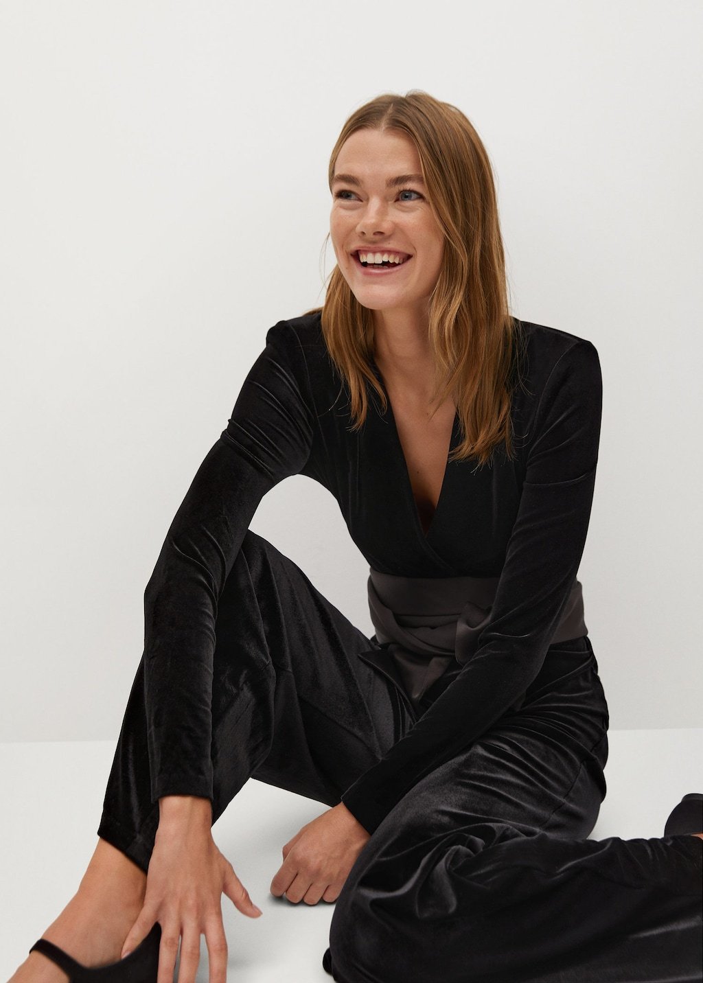 Bow velvet textured jumpsuit - Laurel Morgan