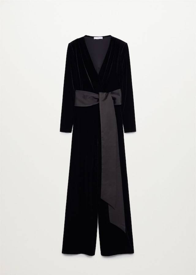 Bow velvet textured jumpsuit - Laurel Morgan