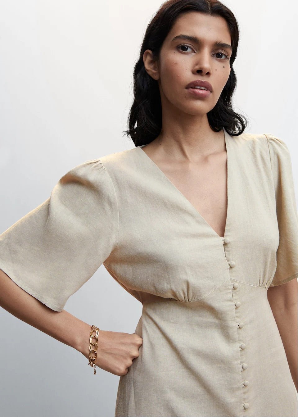 Buttoned linen-blend dress - Laurel Morgan