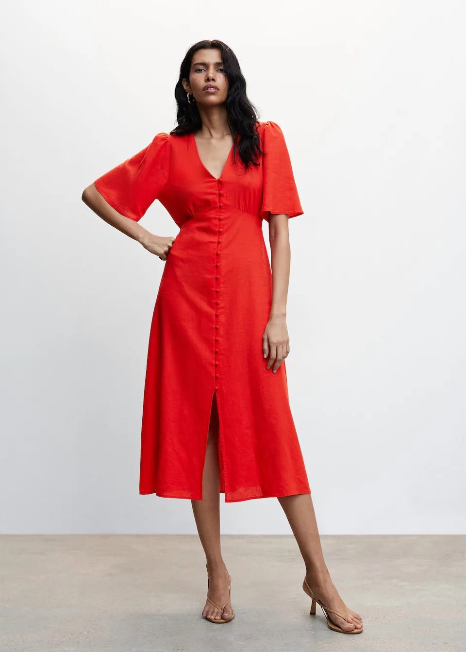 Buttoned linen-blend dress - Laurel Morgan