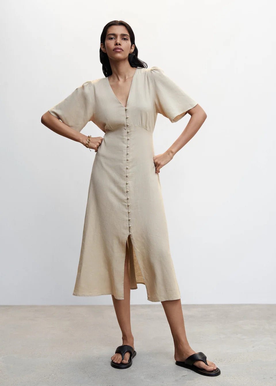 Buttoned linen-blend dress - Laurel Morgan