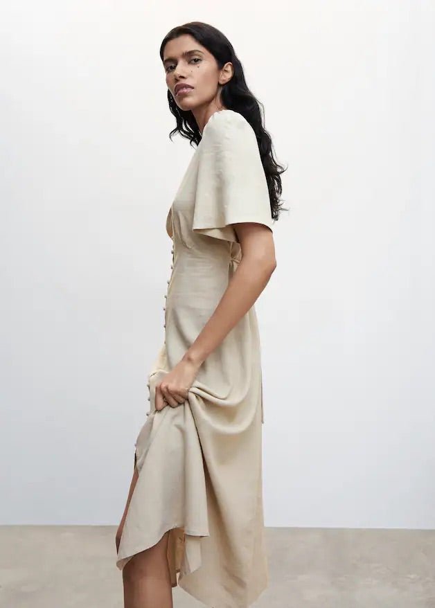 Buttoned linen-blend dress - Laurel Morgan