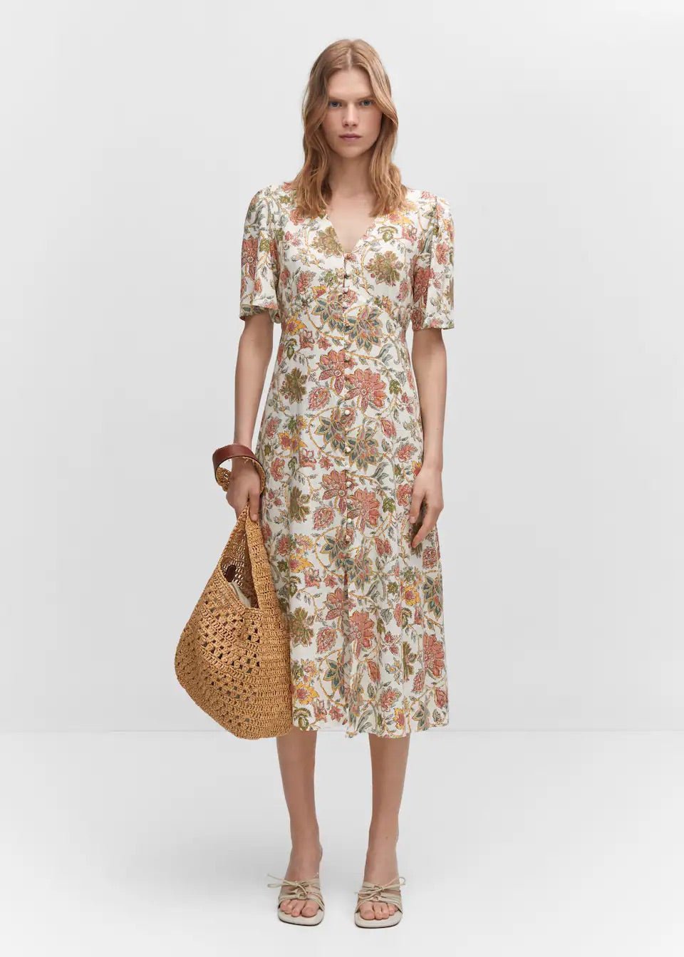 Buttoned linen-blend dress - Laurel Morgan