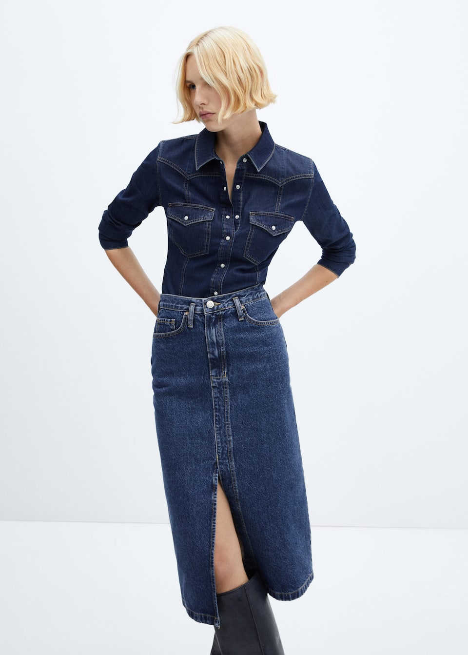 Chest-pocket denim shirt - Laurel Morgan