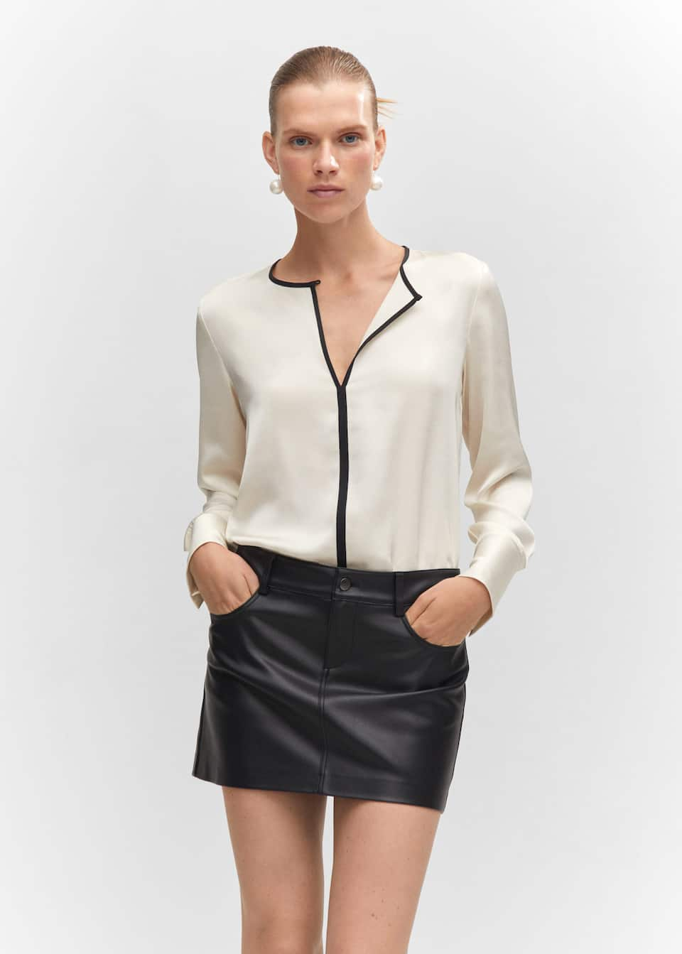 Contrast trim satin blouse - Laurel Morgan