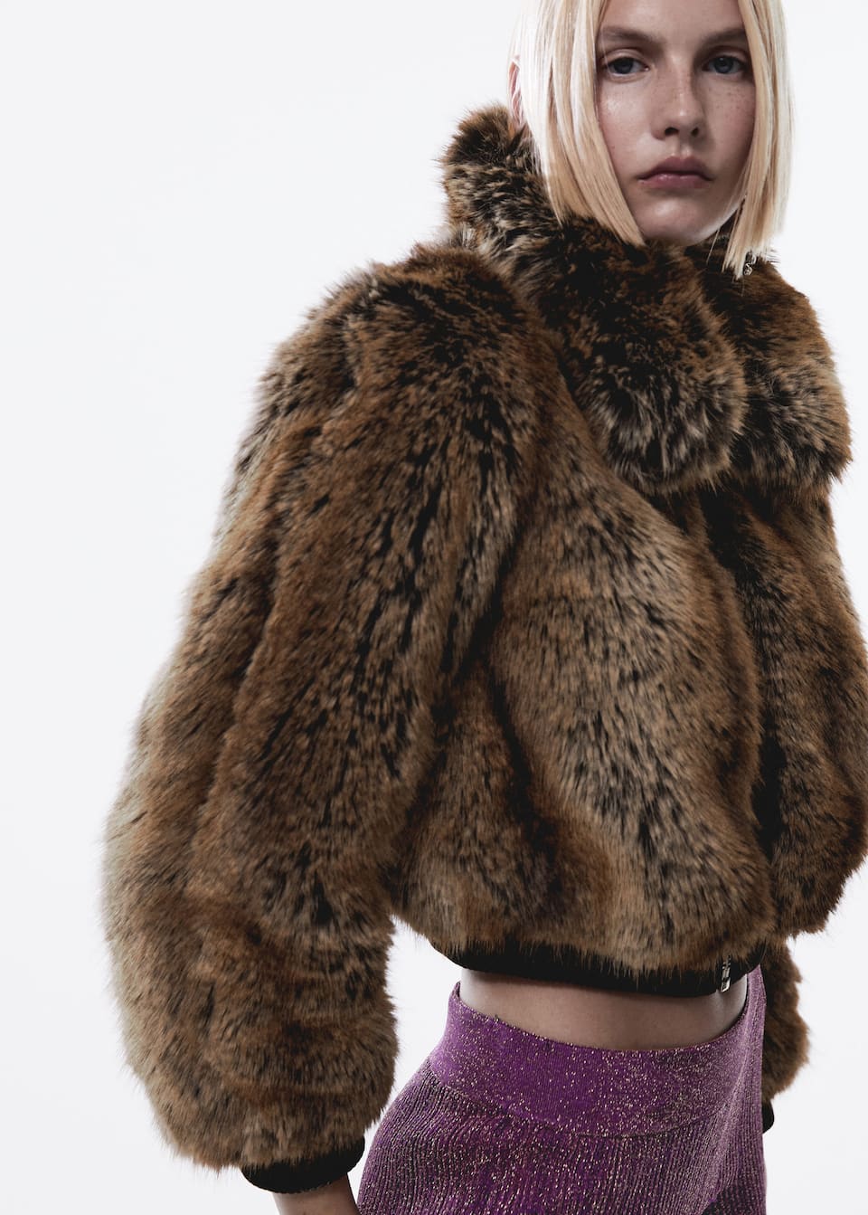 Cropped fur-effect bomber jacket - Laurel Morgan